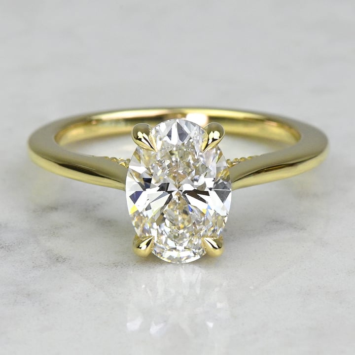 Custom 2 Carat Lab Grown Oval Diamond Hidden Halo Engagement Ring