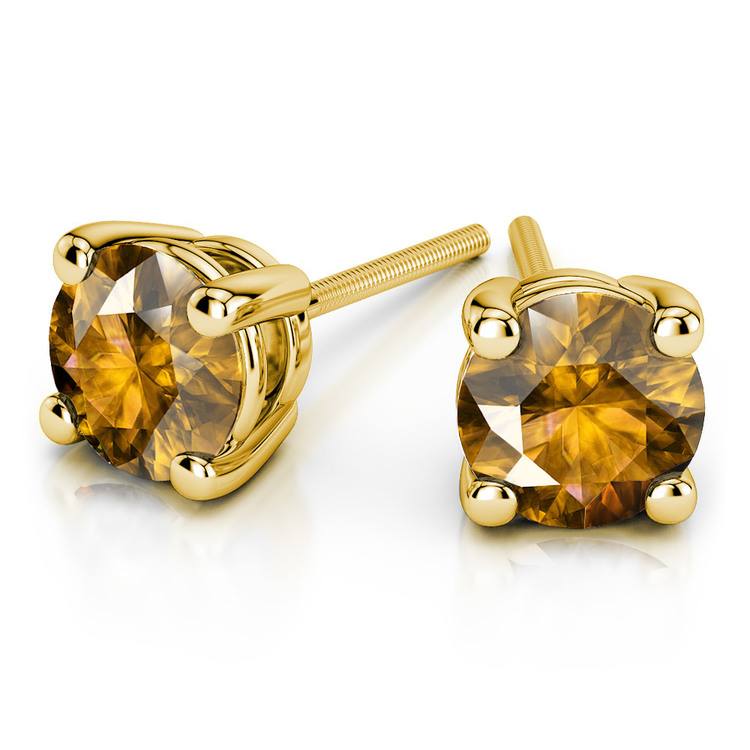 Citrine Round Gemstone Stud Earrings In Yellow Gold 4 5 Mm