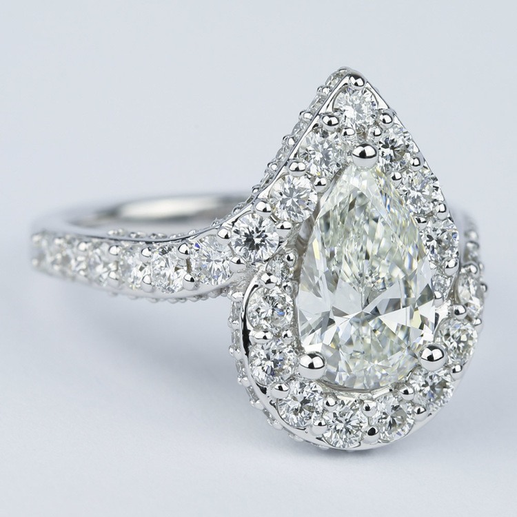 Halo Pear Diamond Engagement Ring With Vintage Detail Ct