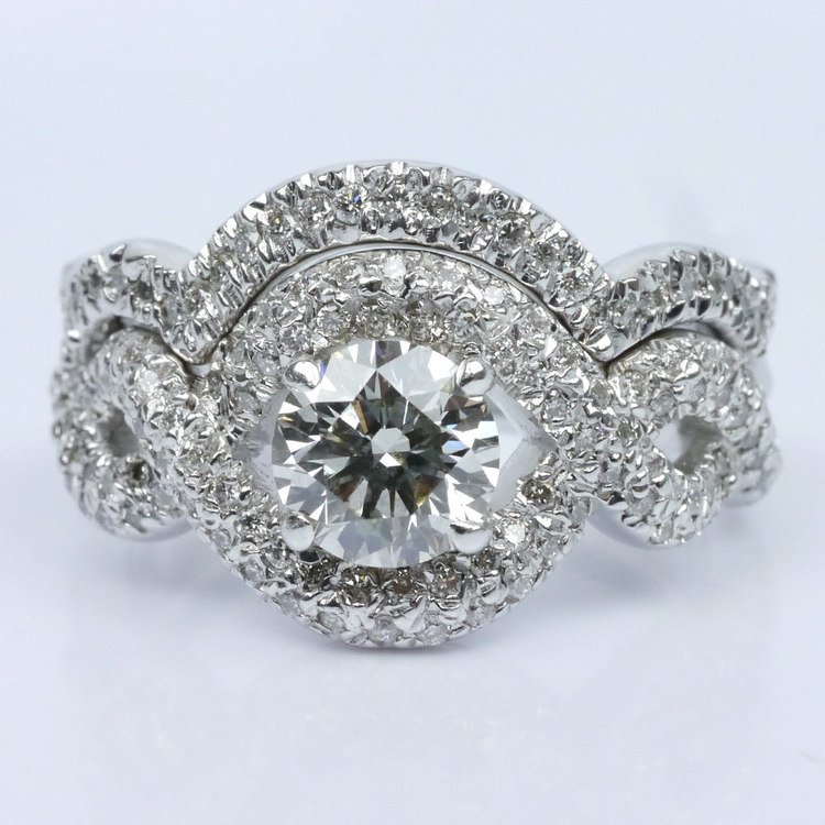 Twisted Pave Diamond Ring With Matching Diamond Band Wedding Set