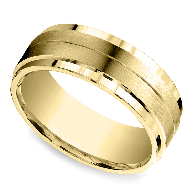 Beveled Satin Men S Wedding Ring In Yellow Gold