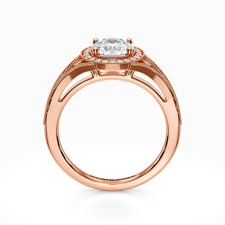 Art Deco Rose Gold Ring With A Diamond Halo