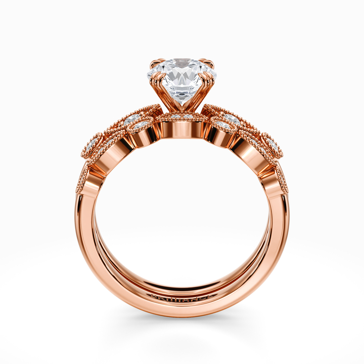 Edwardian Style Engagement Ring And Wedding Band In Rose Gold