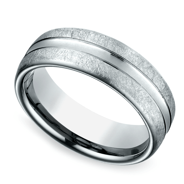 Mens White Gold Wedding Band With Swirl Finish