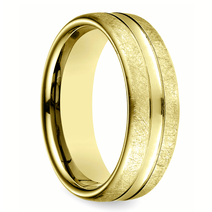 Mens Gold Wedding Band With Swirl Finish