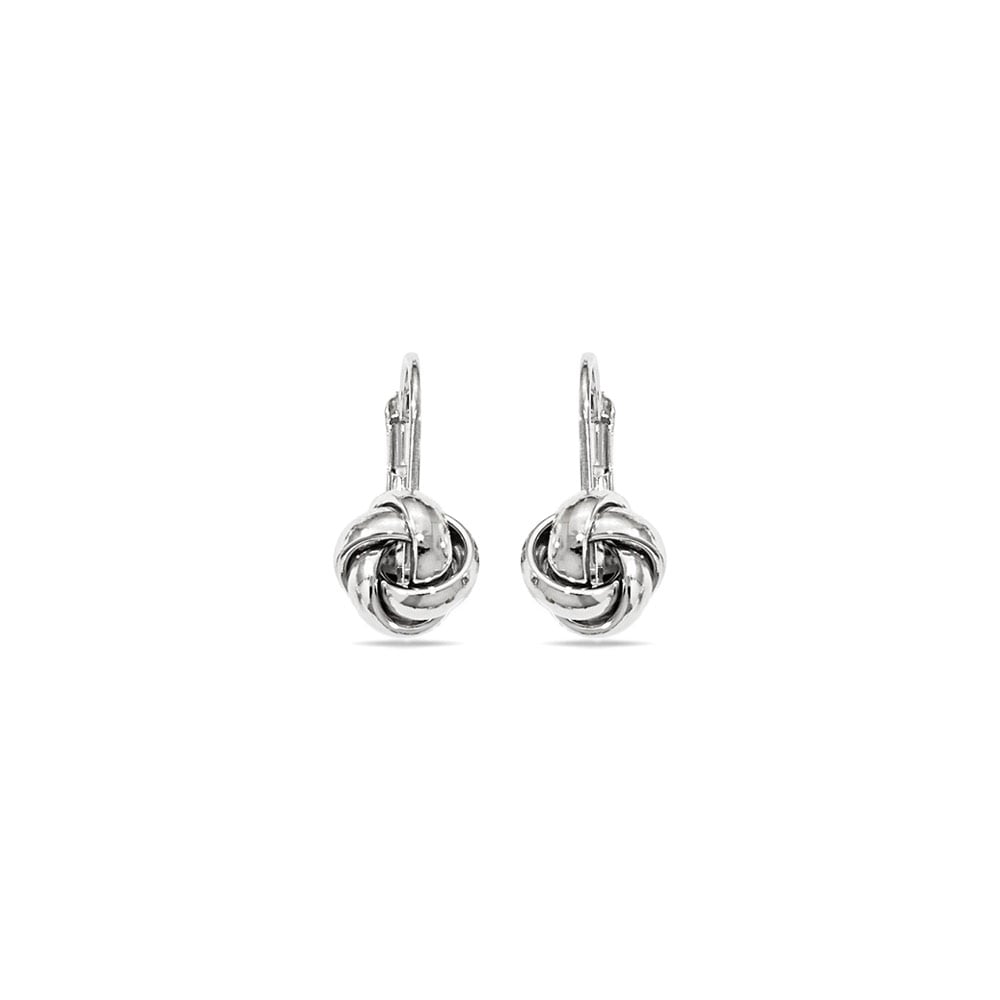 Love Knot Leverback Earrings In White Gold