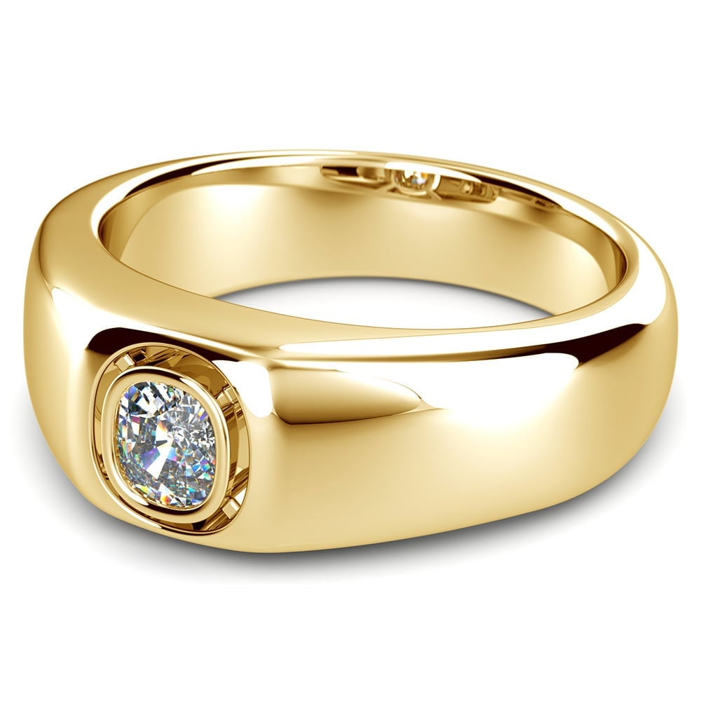 Mens Bezel Set Diamond Ring In Yellow Gold