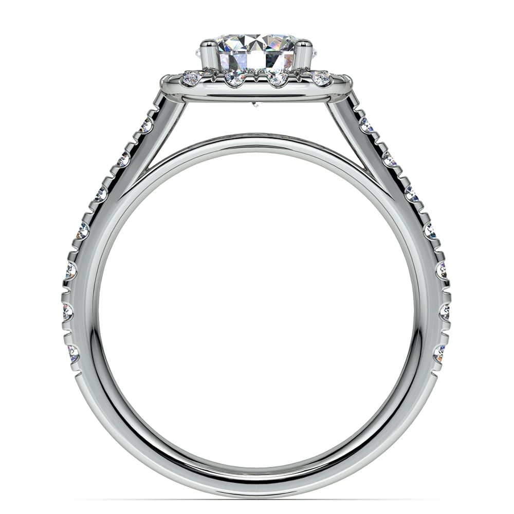 Square Diamond Engagement Ring With Halo In White Gold