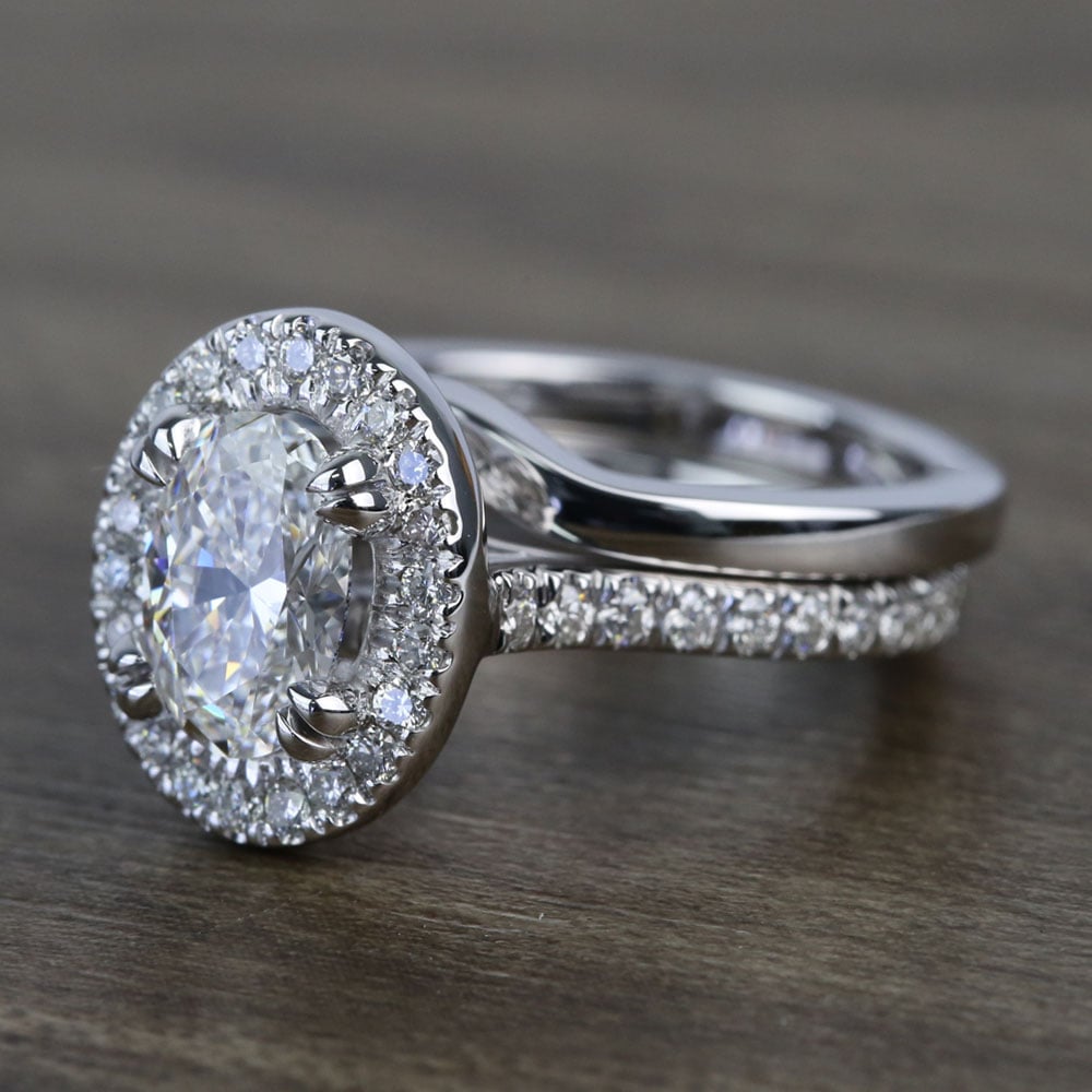 1 Carat Diamond Wedding Ring Set - Oval Pave Ring