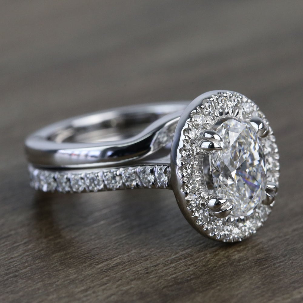 1 Carat Diamond Wedding Ring Set - Oval Pave Ring