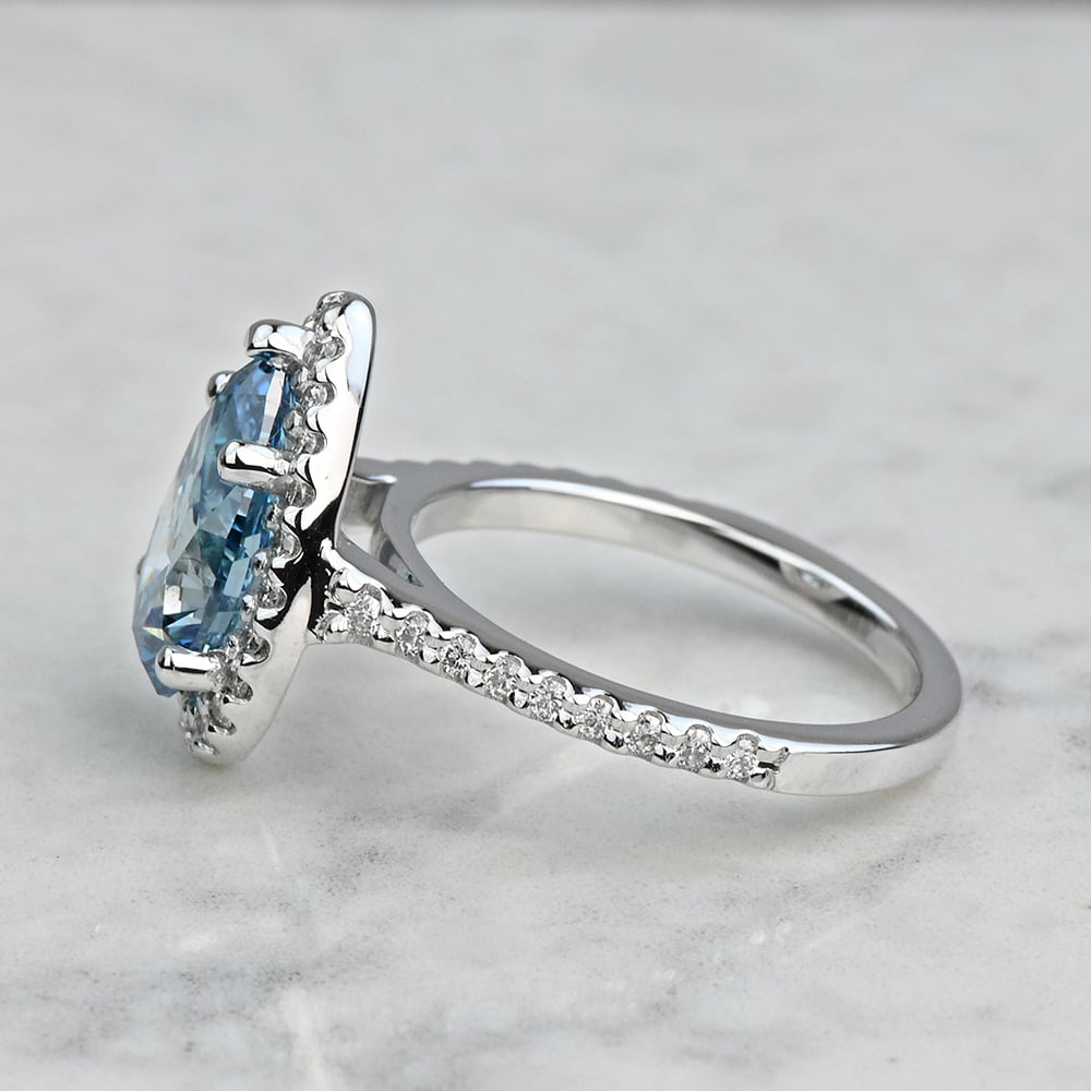 2.70 Carat Fancy Blue Lab Created Pear Halo Diamond Engagement Ring