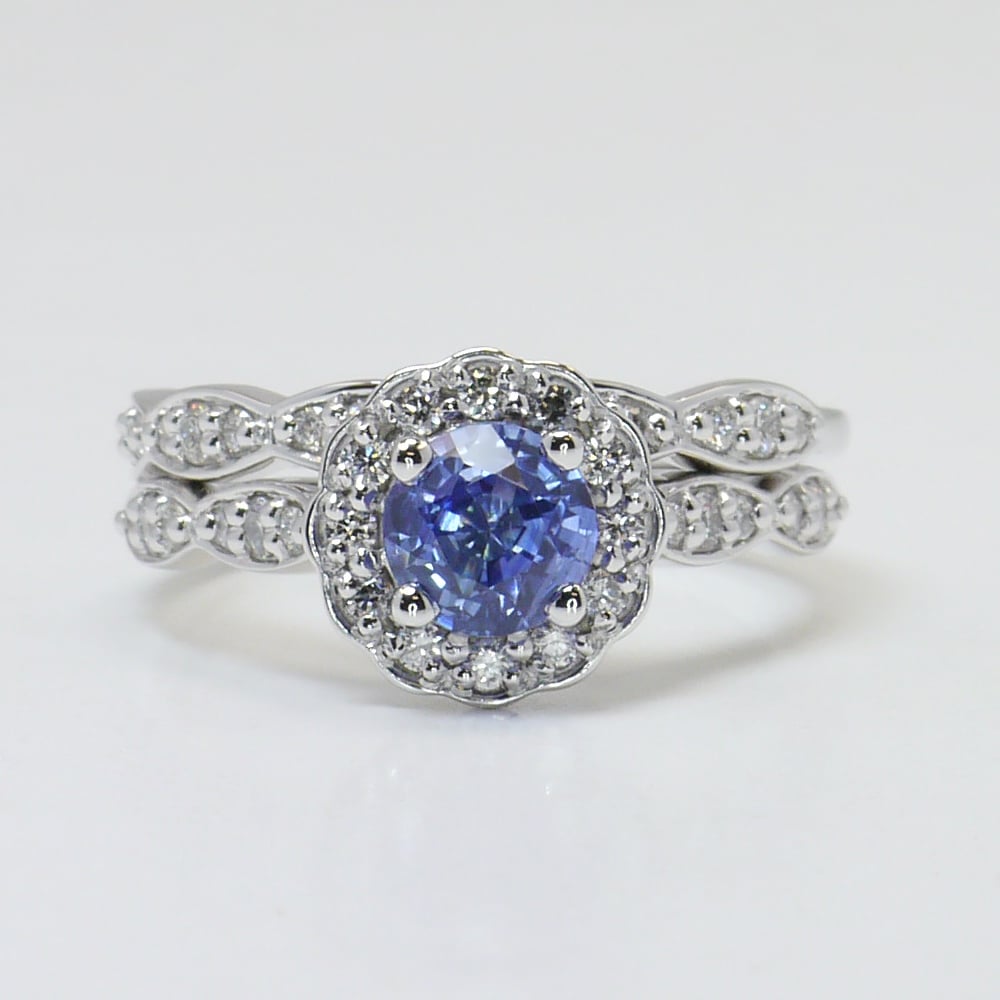 Ceylon Blue Sapphire And Diamond Engagement Ring Set