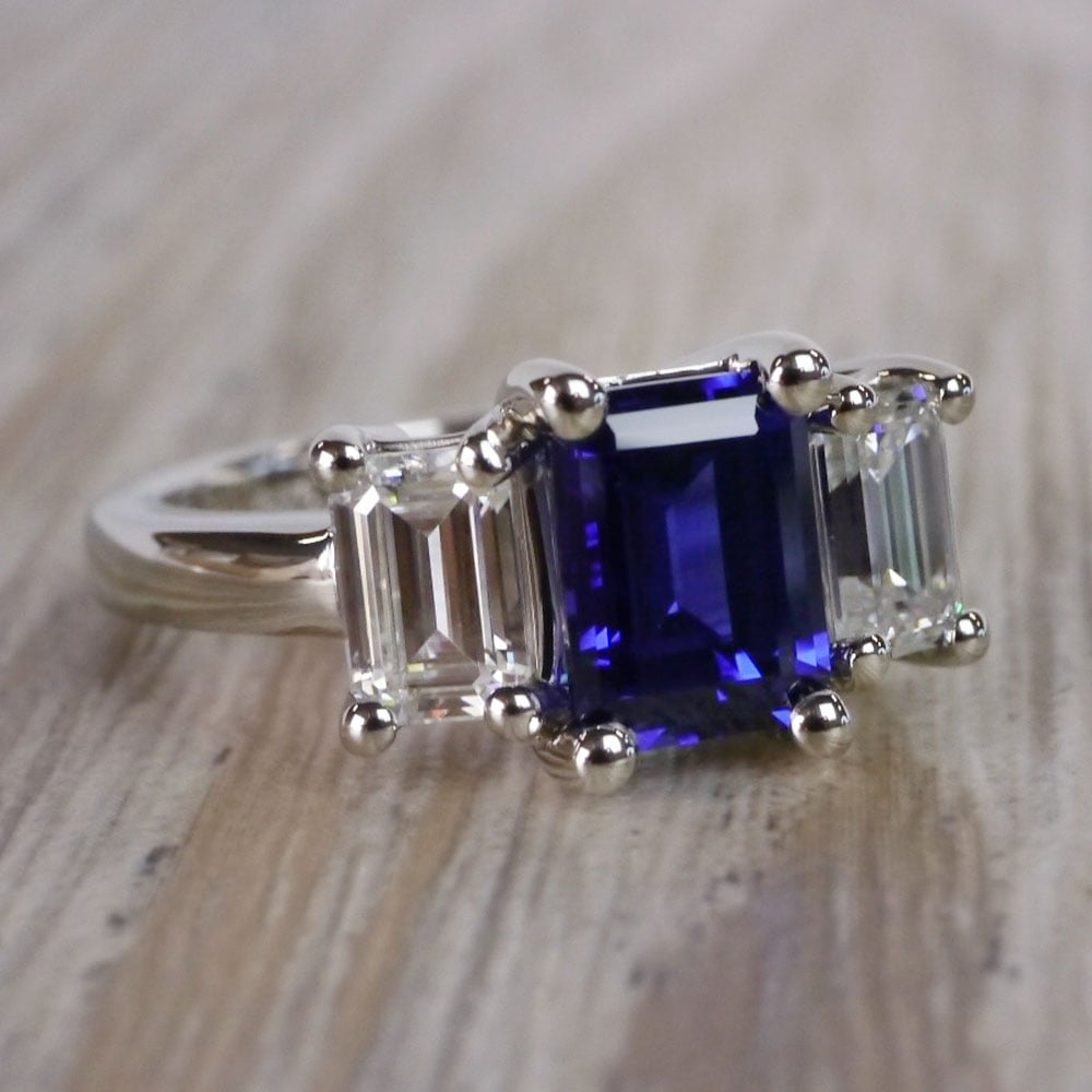 Blue Sapphire Engagement Ring With Emerald Diamond