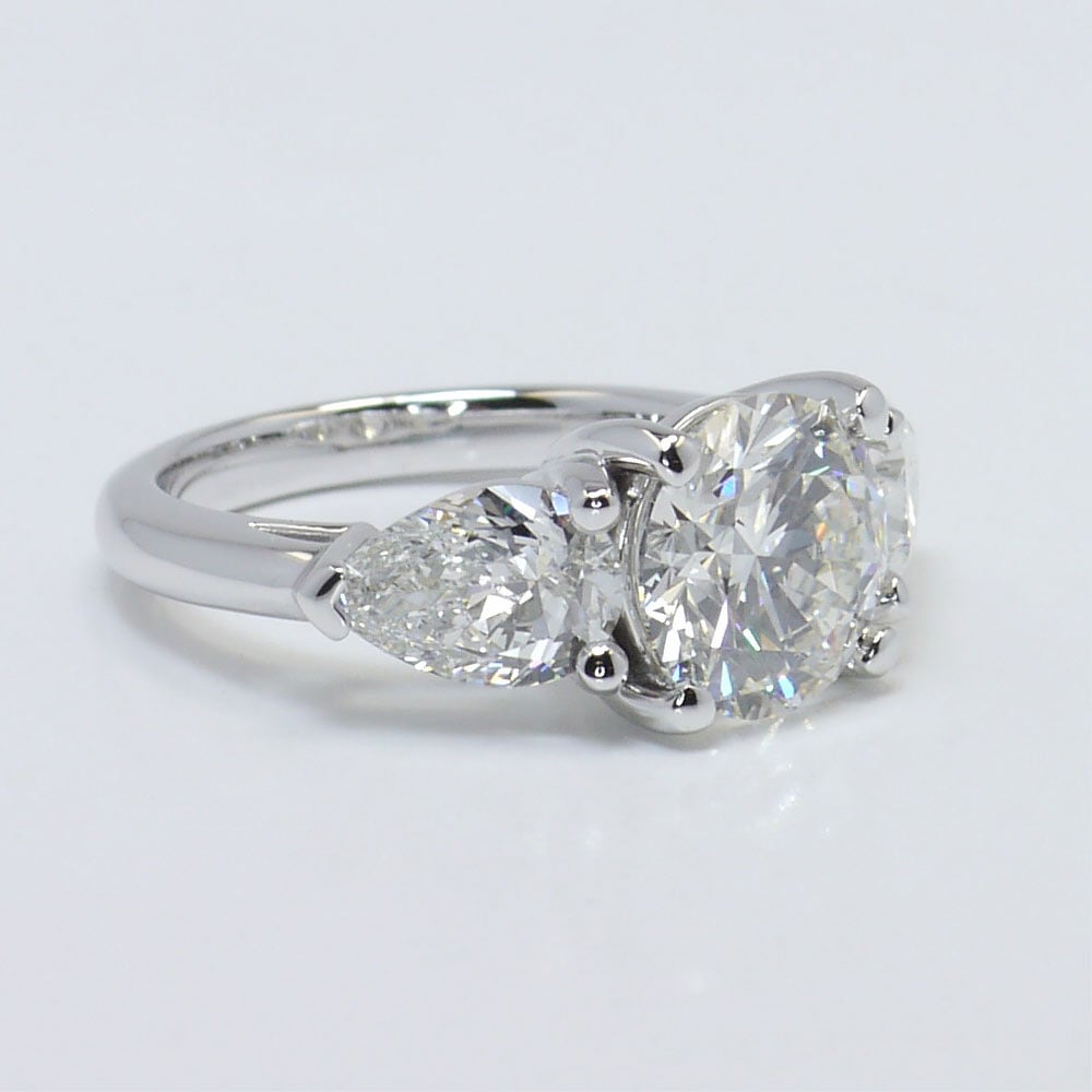 2.33 Carat Round Diamond Ring With Pear Diamonds