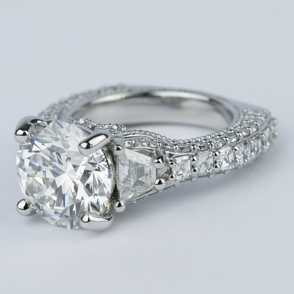 4.5 Carat Round Diamond With Trapezoid Side Stones Ring