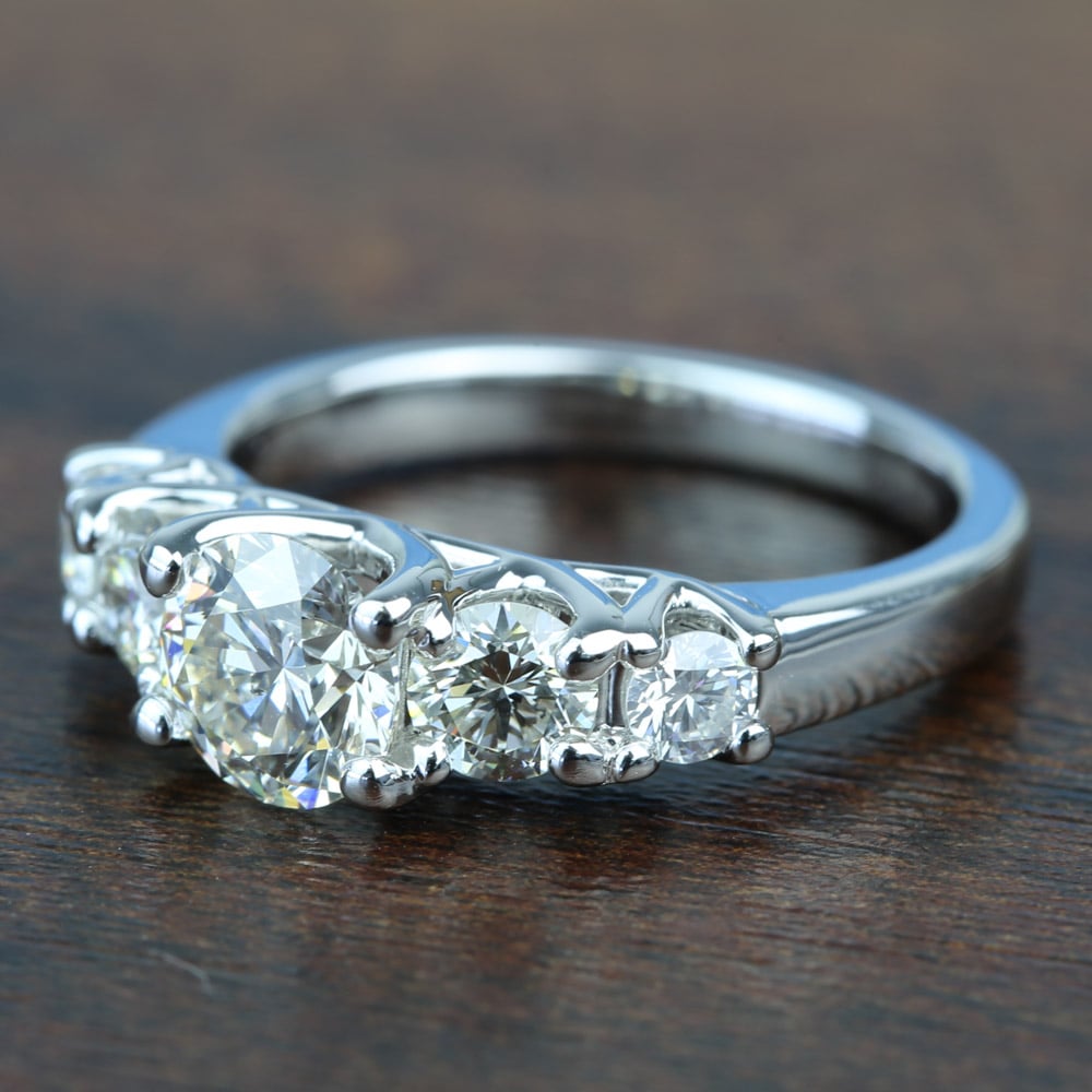 5 Stone Trellis Engagement Ring In White Gold