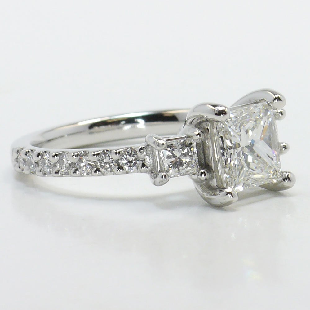 3 Stone Princess Cut White Gold Engagement Ring