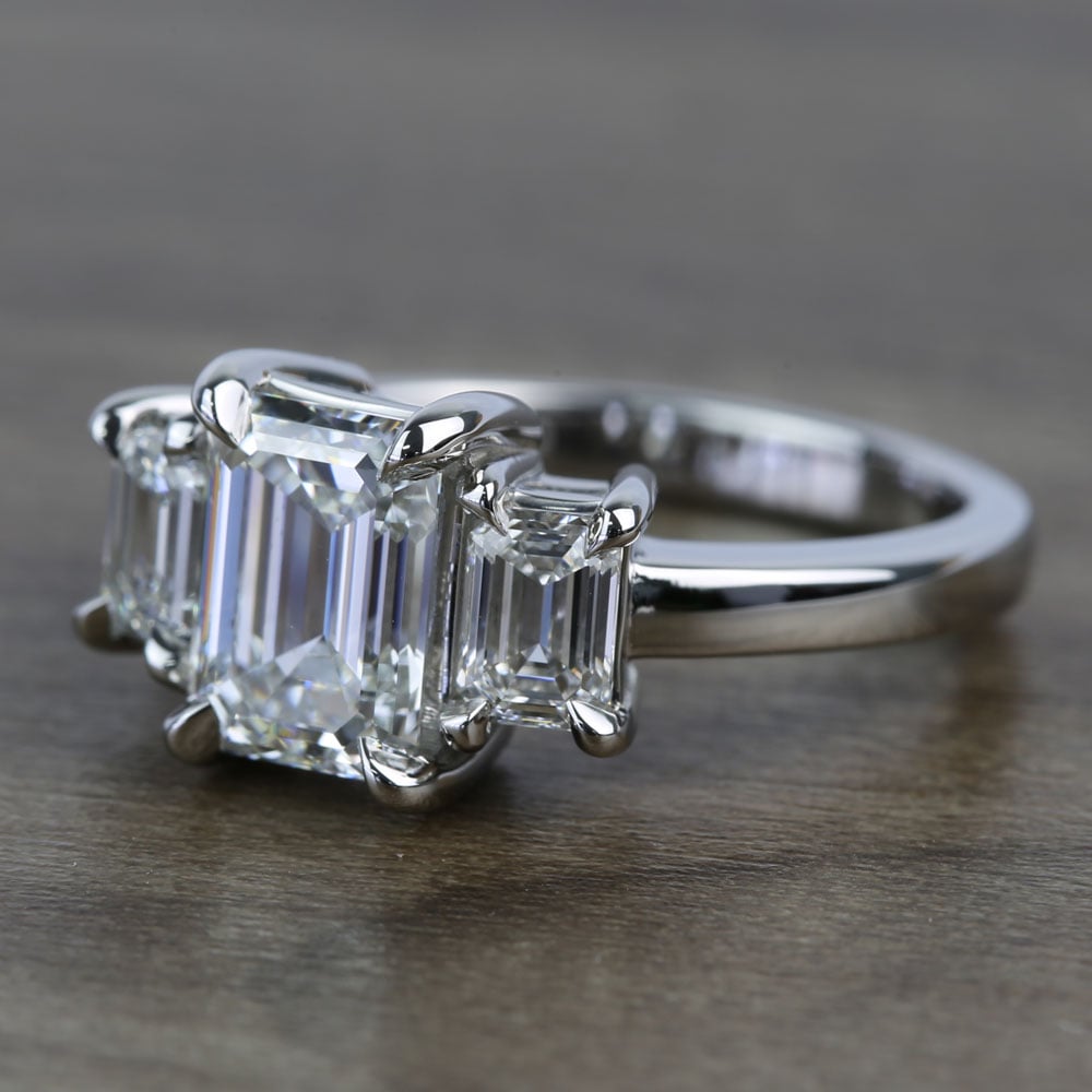 2 Carat Flawless Emerald Cut Diamond 3 Stone Ring
