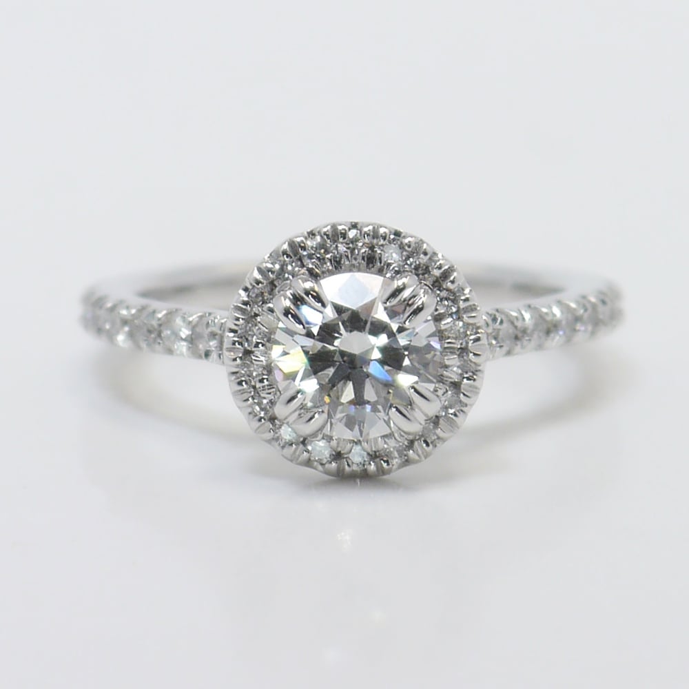Petite Pave Halo Round Engagement Ring In White Gold