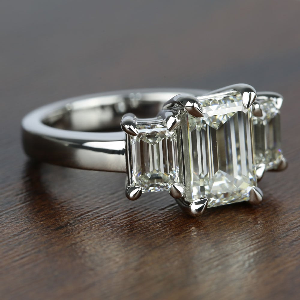 2.5 Carat Emerald Cut Engagement Ring - 3 Stone Design