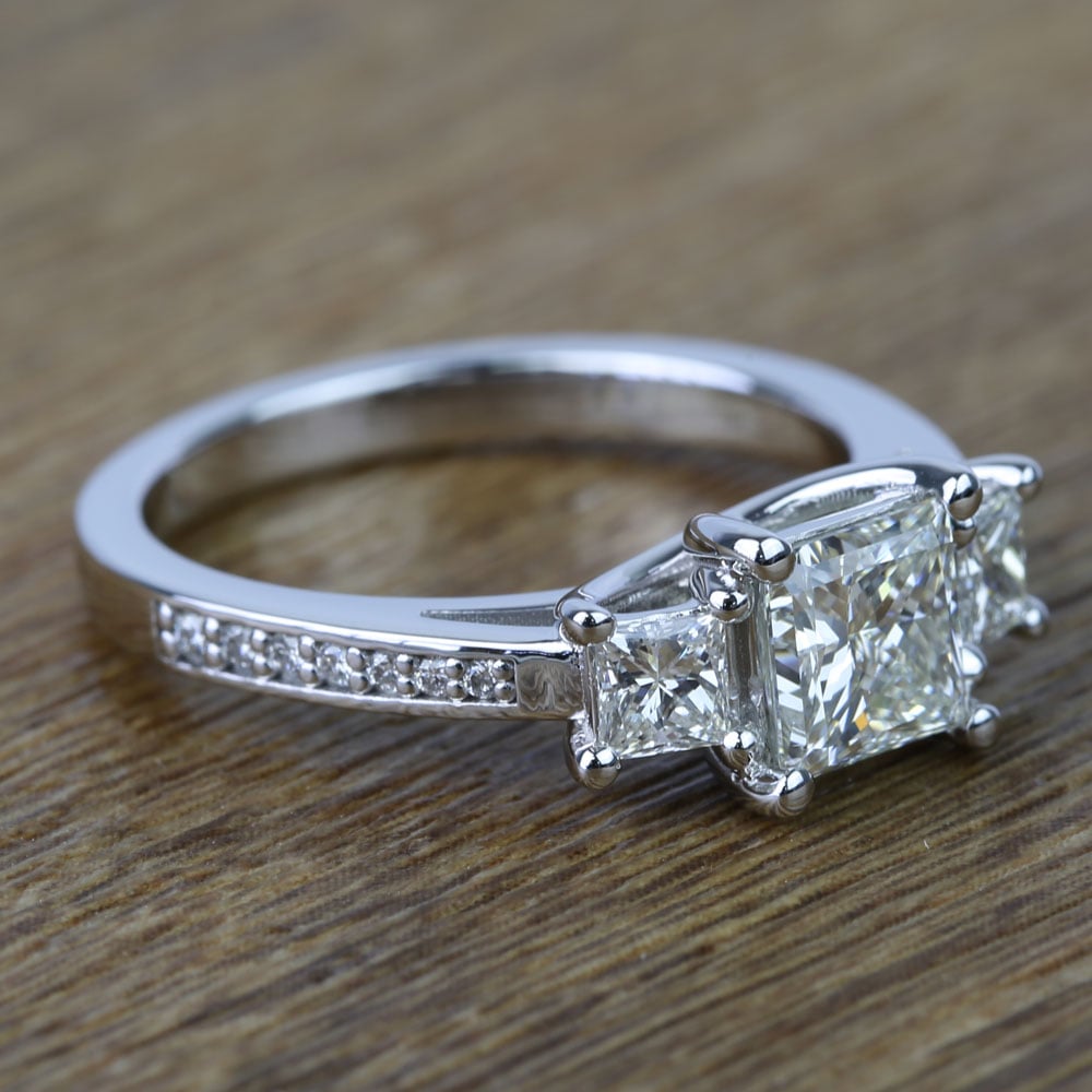 Three Stone Trellis Diamond Ring - 1.50 Ct Princess Cut