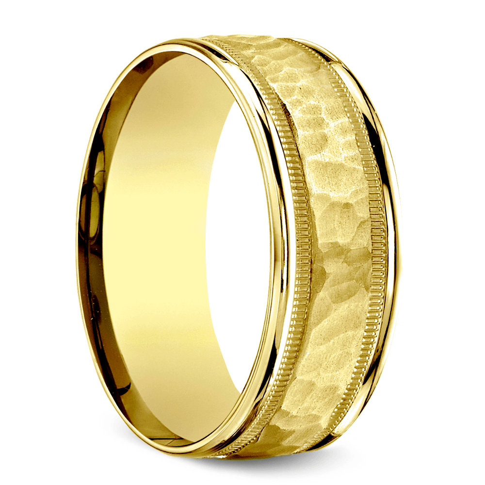 Hammered Milgrain Men's Wedding Ring in Yellow Gold (6mm)