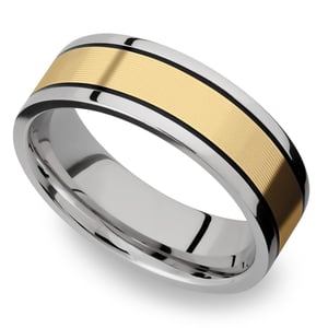 Men's Titanium Ring with Yellow Fishing Line Inlay