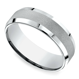 Mens White Gold Beveled Wedding Band