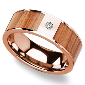 Cherry Wood Mens Wedding Ring in Rose Gold