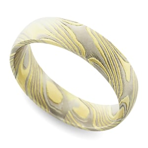 Mens Mokume Wedding Band | Rose And White Gold With Silver