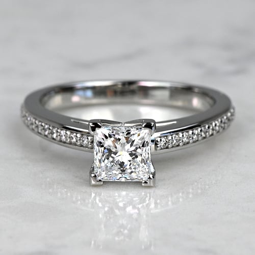 1 Carat Lab Created Princess Diamond Pave Cathedral Engagement Ring