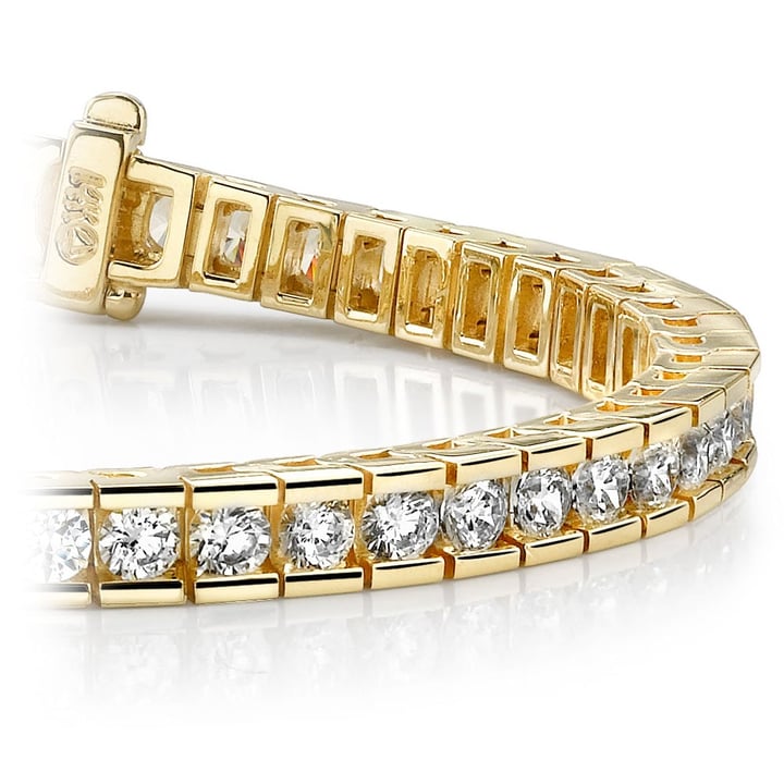 14k Yellow Gold Diamond 3 Row Prong Set Tennis Bracelet