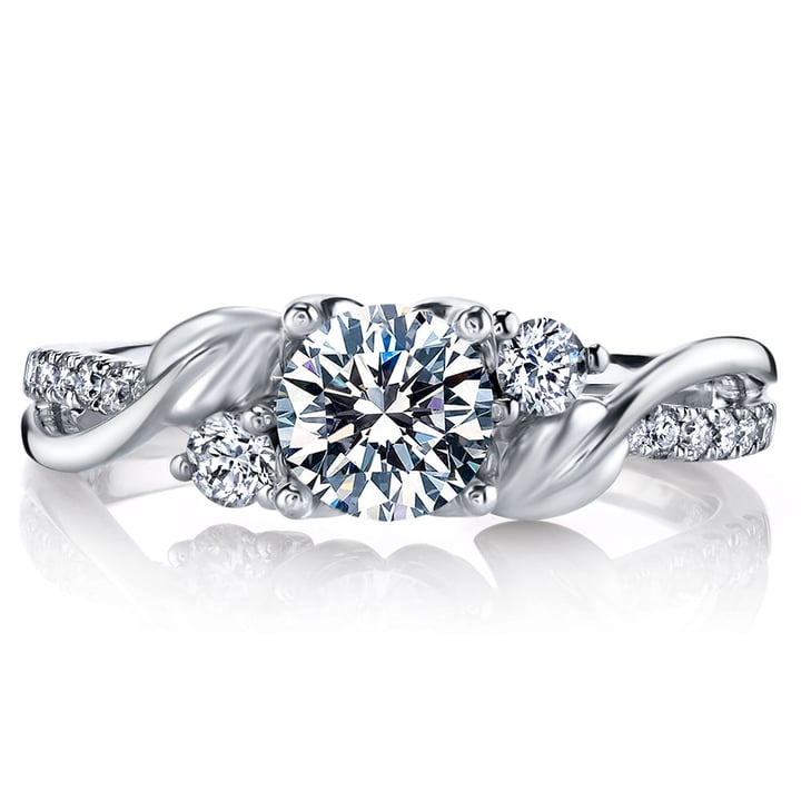 Three Stone Engagement Ring With Custom Leaf Pattern - Unknown / 10k White  Gold