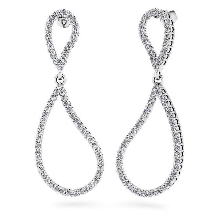 Diamond Dangle Earrings In 14K White Gold | Curved Design