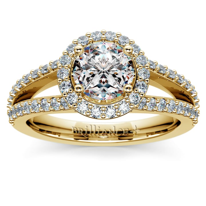 Classic Gold Split Shank Halo Diamond Engagement Ring Setting