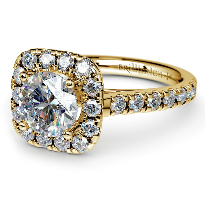 Gold Square Engagement Ring Setting With Halo