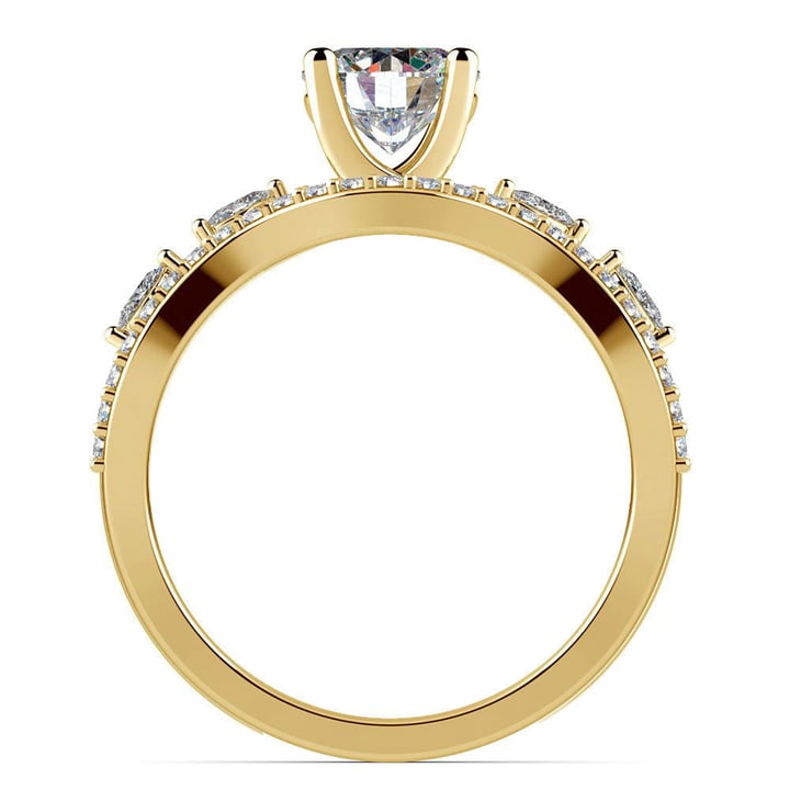 Vine Engagement Ring In Yellow Gold - Diamond Bridal Set