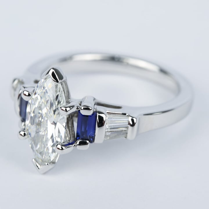 Marquise Diamond Ring With Sapphire Baguettes