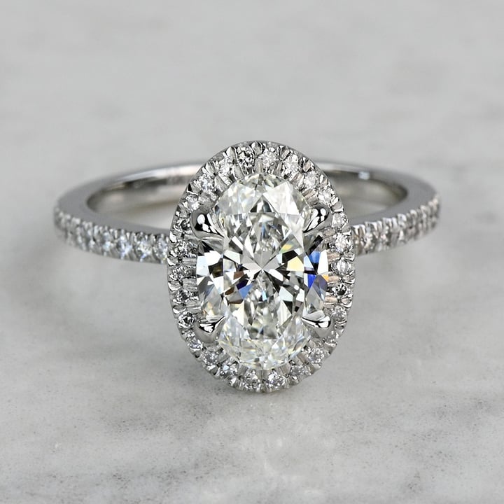 1.60 Carat Lab Created Oval Diamond Delicate Halo Engagement Ring