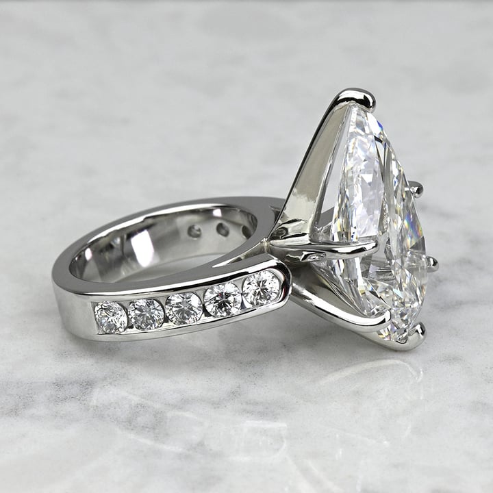 10 Carat Lab Grown Pear Diamond Channel Set Engagement Ring