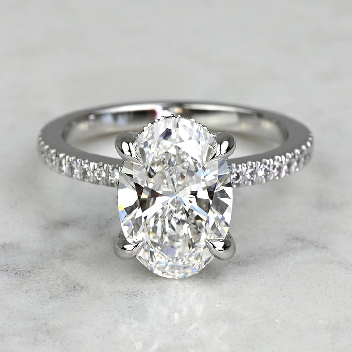 2.60 Carat Lab Grown Oval Diamond Petite Pave Engagement Ring with ...