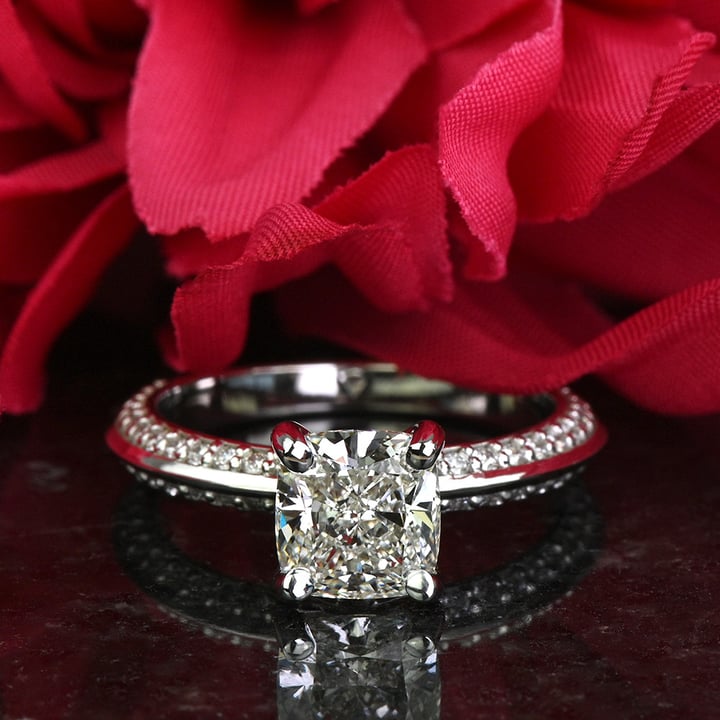 The Knife-Edge Cushion Engagement Ring | Platinum Pave