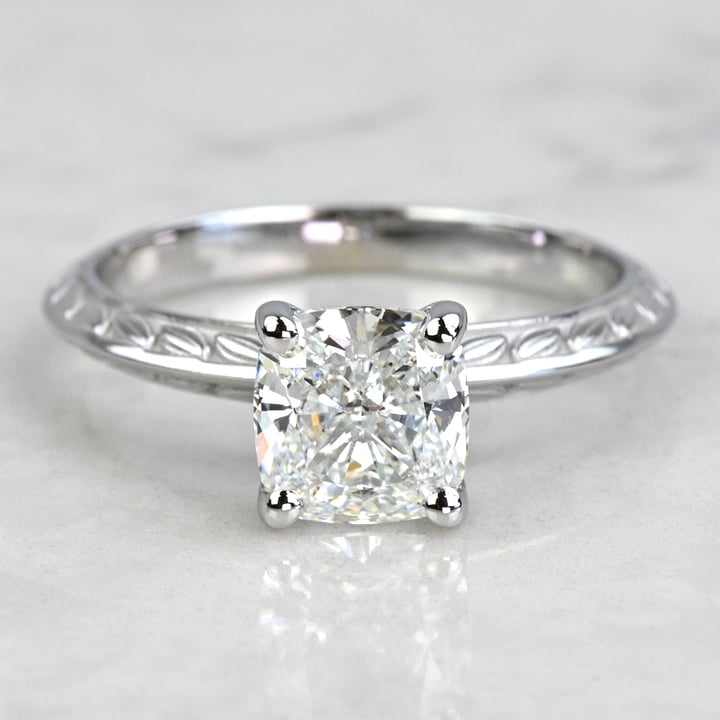 2 Carat Lab Grown Cushion Diamond Floral Knife-edge Engagement Ring