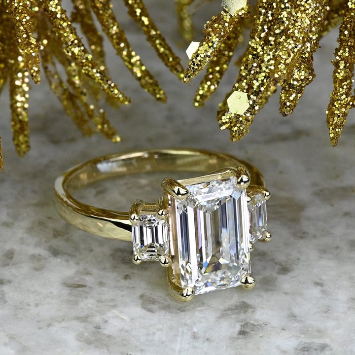 3 Carat Lab Created Emerald Diamond with Emerald Side Stones Engagement ...