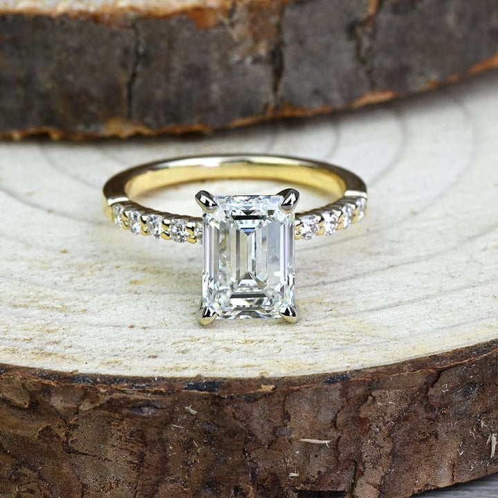 3 Carat Lab Grown Emerald Diamond Shared Prong Engagement Ring