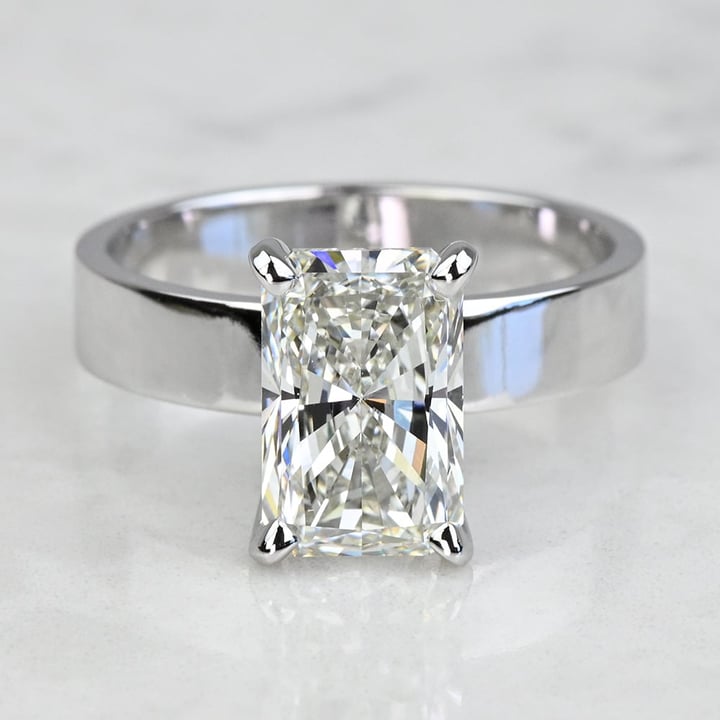 3 Carat Lab Grown Radiant Diamond Wide Flat Solitaire Engagement Ring