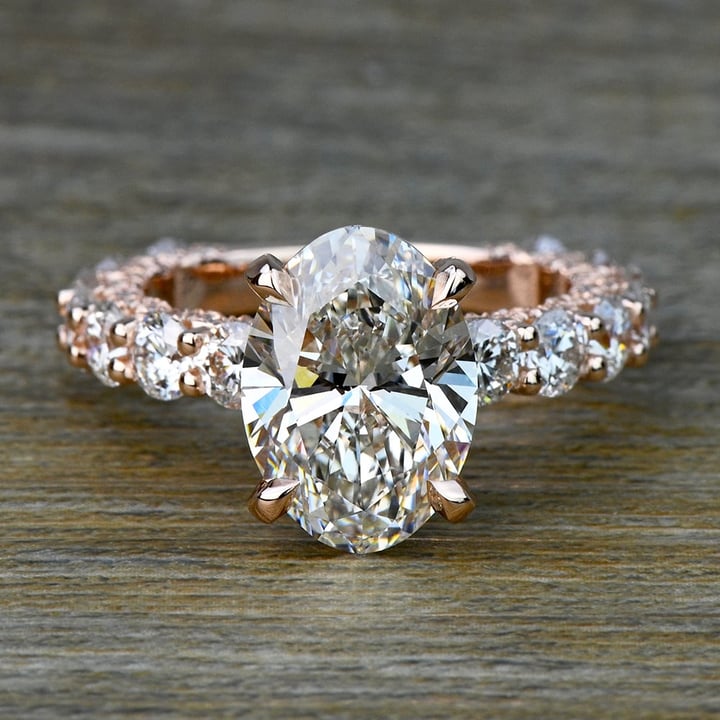 Oval Solitaire Engagement Ring Lab Diamond Rose Gold Pave Ring