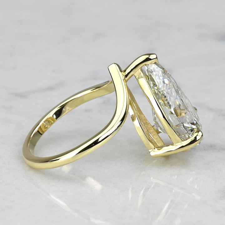 6 Carat Lab Grown Pear Diamond Yellow Gold Chevron Engagement Ring