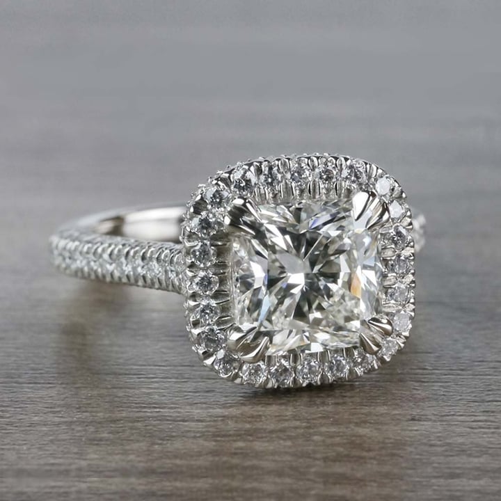 Sparkling 2 Carat Cushion Cut Diamond Ring With Diamond Halo