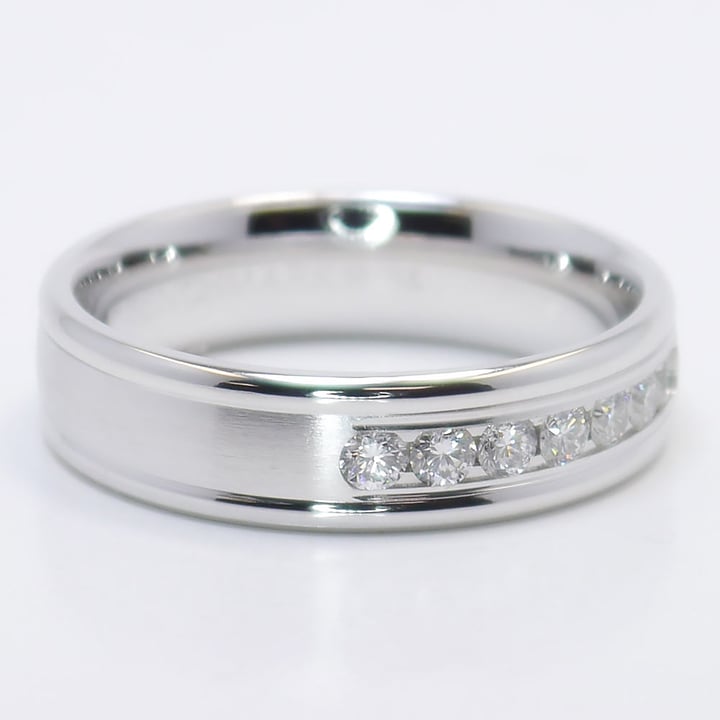 Channel Set Mens Wedding Band In White Gold (6mm)